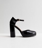 New Look Black Patent Ankle Strap Chunky Platform Heels